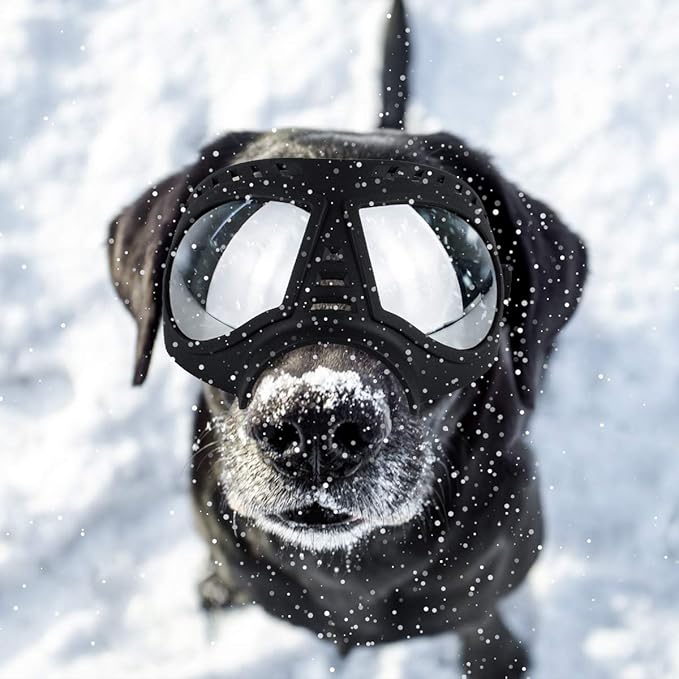 PETLESO Large Dog Goggles, Windproof Snowproof Anti-UV Dog Sunglasses for Medium to Large Breed Eye Protection, Soft Frame with Adjustable Straps, Black
