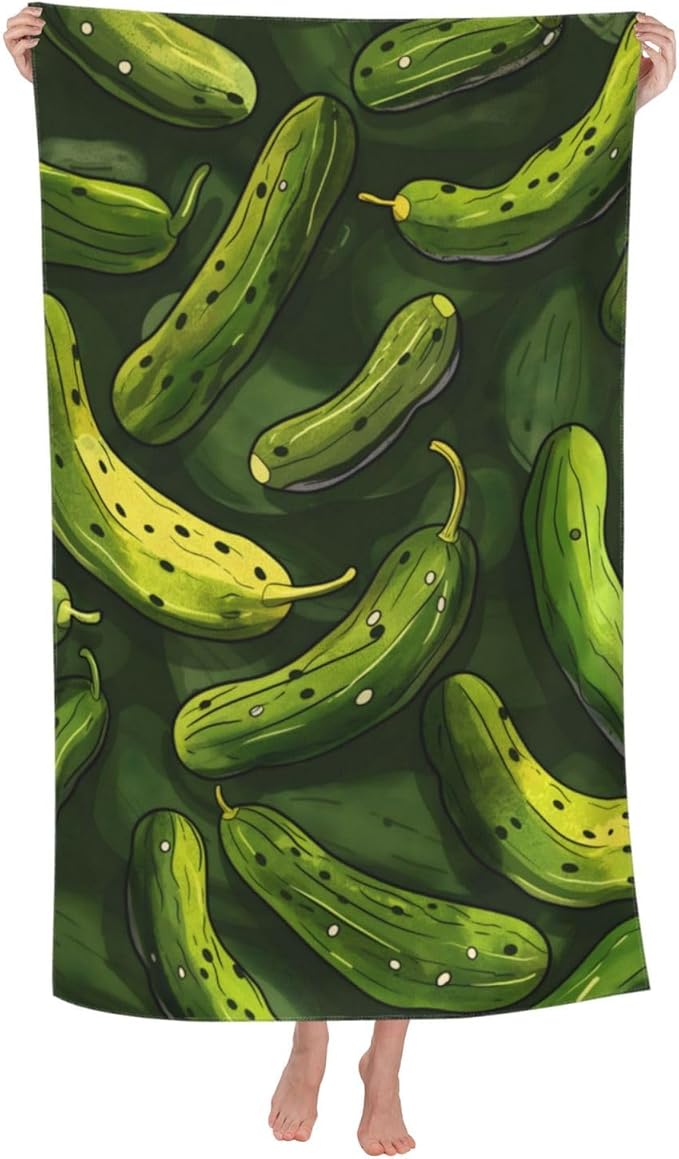 Pickle Beach Towel 31inx51in, Green Sand-Free Microfiber Bath Towel Ultra Soft Quick Dry Pool Towel Absorbent Towel Lightweight Towel for Swimming Bathroom Decor