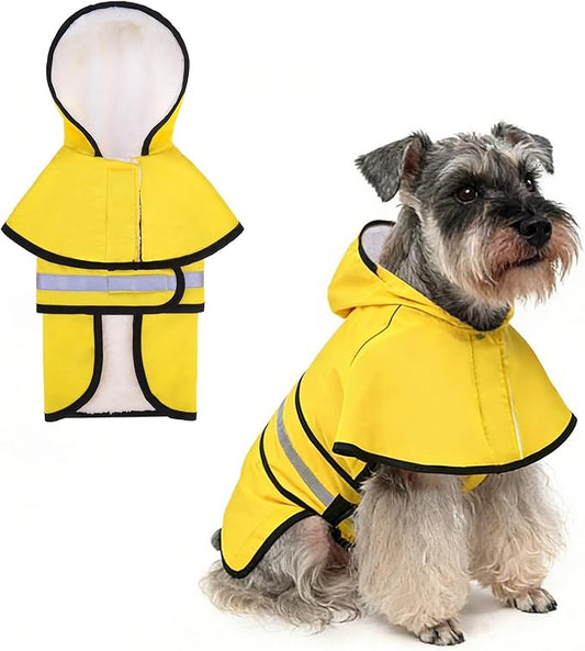 KOOLTAIL Winter Dog Raincoat Hooded Slicker Poncho with Leash Hole, Thick Fleece Rain Coats for Small Medium Dogs Puppy, Windproof Plush Warm Pet Rain Jacket with Reflective Adjustable Strip, Yellow M