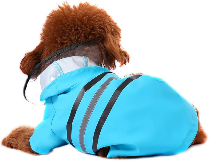 Wizland Reflective Dog Raincoat Dog Rain Jacket with Hood Lightweight Waterproof Rain Coat for Puppies (Blue L)