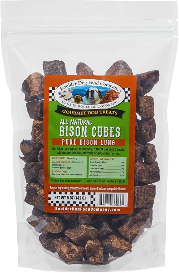 Bison Cubes Single Ingredient Healthy Dog Treats - All Natural, Vet Approved, Grain Free, Nutritious Made in USA Treats for Dogs (Bison Lung, 5oz)