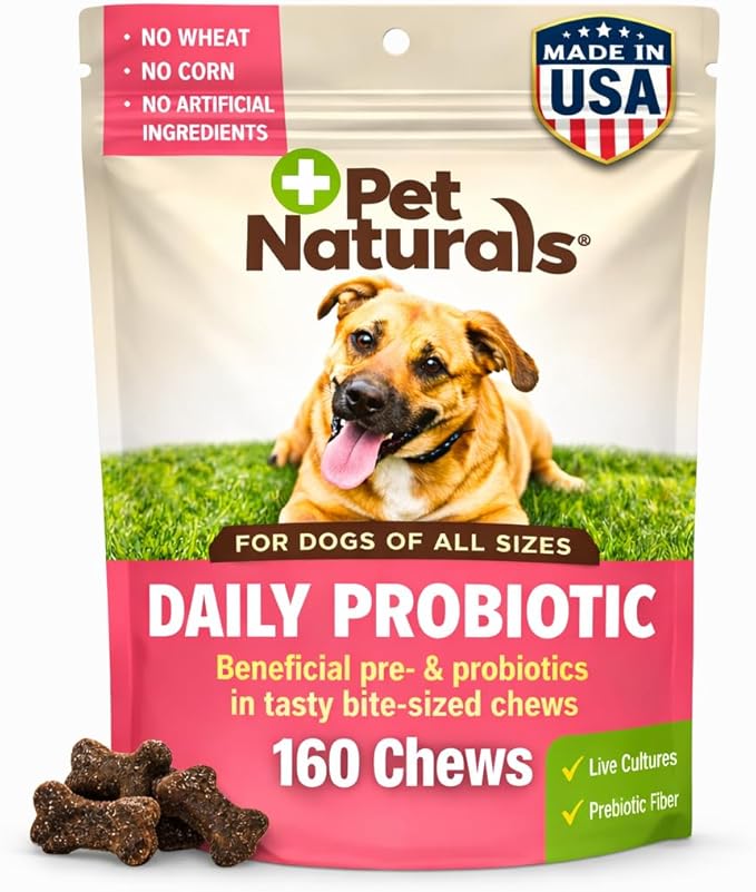 Pet Naturals Probiotics for Dogs – 160 Soft Chews, Dog Probiotic for Digestive & Gut Health Support with 120M CFUs + Prebiotics, Immune Support for Occasional Upset Stomach, Duck Flavor, All Breeds