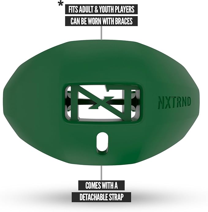 Nxtrnd One Football Mouth Guard, Strap Included, Fits Adult & Youth (Dark Green)