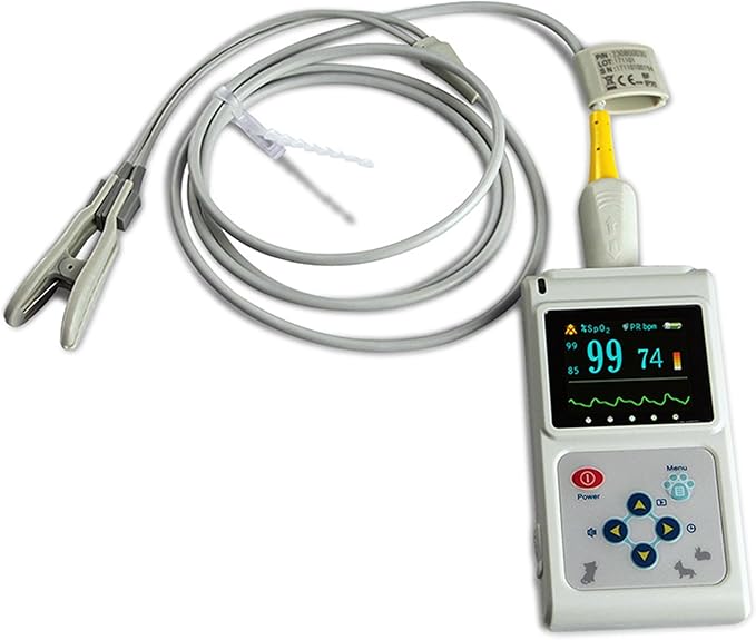 Handheld Veterinary Pulse Oximeter - Rechargeable Pet Health Monitor with Ear/Tongue Sensor, Digital Pulse Rate Meter for Dogs, Cats & Animals, Easy to Use and Accurate Monitor
