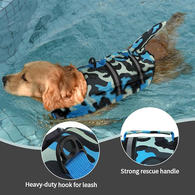 Doglay Dog Life Jacket Shark, Ripstop Dog Life Vests for Swimming Boating with High Buoyancy and Rescue Handle, Adjustable Dog Life Jacket Pet Flotation Vest for Small Medium Large Dogs