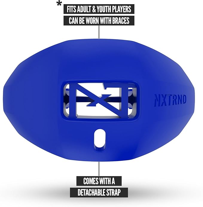 Nxtrnd One Football Mouth Guard, Strap Included, Fits Adult & Youth (Royal Blue)