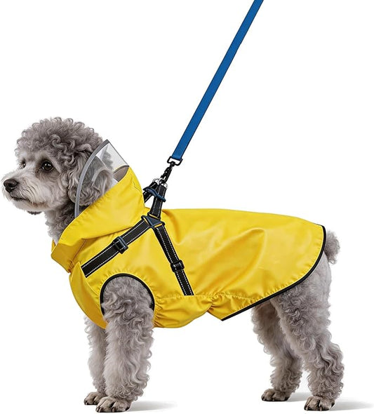 Dog Raincoat: Dog Rain Jacket with Reflective Harness & Removable Hood | Waterproof Dogs Rain Coat Poncho for Large Medium Small Dogs Puppies (Yellow - S)