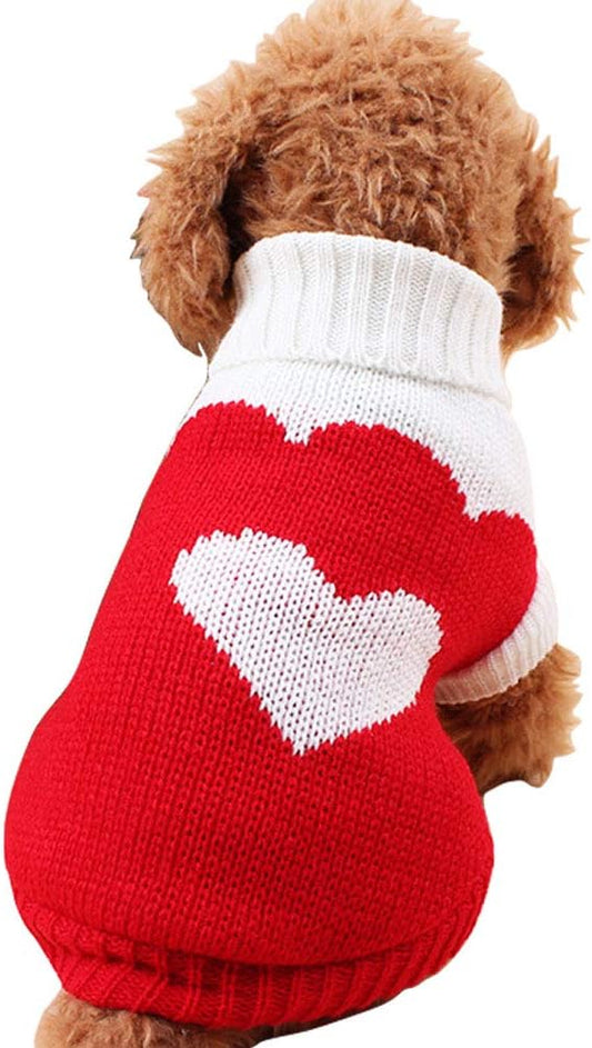 CHBORCHICEN Pet Dog Sweaters Classic Knitwear Turtleneck Winter Warm Puppy Clothing Cute Strawberry and Heart Doggie Sweater (Large, Red2)