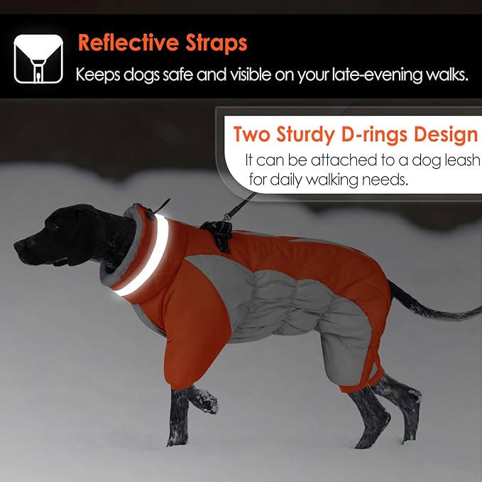 AOFITEE Large Dog Coat Warm Dog Jacket for Winter, Dogs Winter Coat with Harness Built in, Reflective Turtleneck Dogs Puffer Jacket Snowsuit, Full Body Fleece Coats for Small Medium Large Pet, XXXL