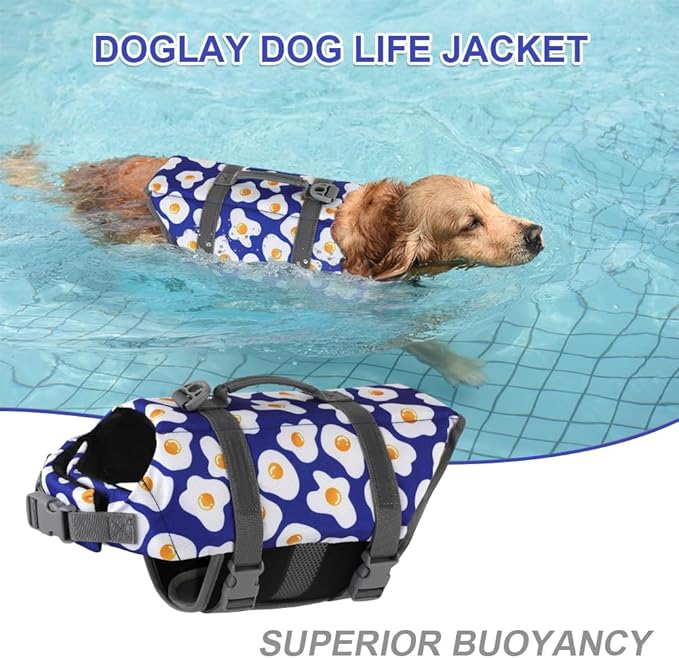 Doglay Dog Life Jacket, Dog Life Vest for Swimming Boating, Adjustable Puppy Life Jacket with Reflective Stripes, Superior Buoyancy Pet Swimming Vest for Small Medium and Large Dogs