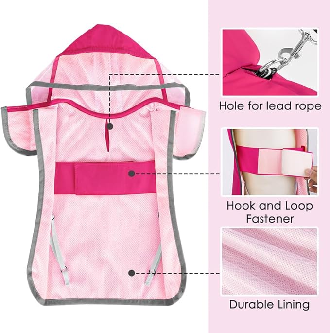 SlowTon Dog Raincoat, Adjustable Dog Rain Jacket Clear Hooded Double Layer, Waterproof Poncho with Reflective Strip Straps and Storage Pocket for Small Medium Large Dogs Puppies(FU XS)