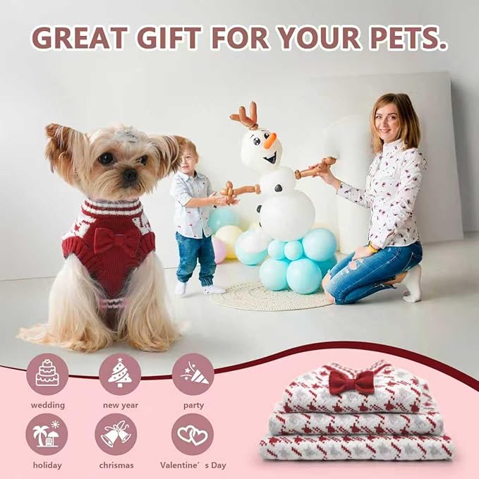 Valentines Dog Sweater, Soft Knitted Dog Sweater for Small Medium Dogs, Heart-Themed Chihuahua Pocket Beagle Dachshund Yorkie Schnauzer Clothes for Girls Boys (RED, L)
