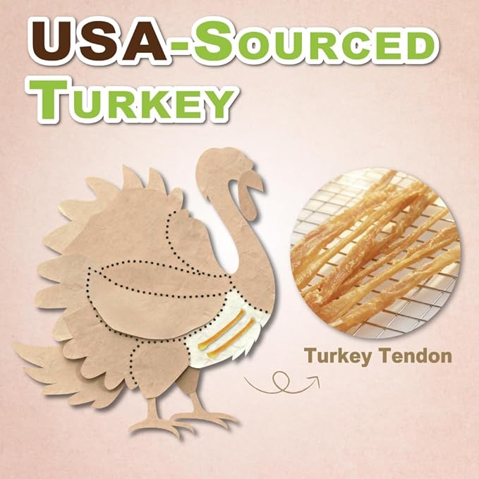 A Freschi srl Turkey Tendons for Dogs, USA-Sourced, Healthy Dog Treats, Rawhide-Free Puppy Chews, Long Lasting, All Natural, Hypoallergenic Dog Treats for Small Breeds, 8 oz Pack Bone (S)