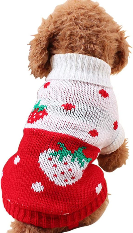 CHBORCHICEN Pet Dog Sweaters Classic Knitwear Turtleneck Winter Warm Puppy Clothing Cute Strawberry and Heart Doggie Sweater (Red1, Medium)