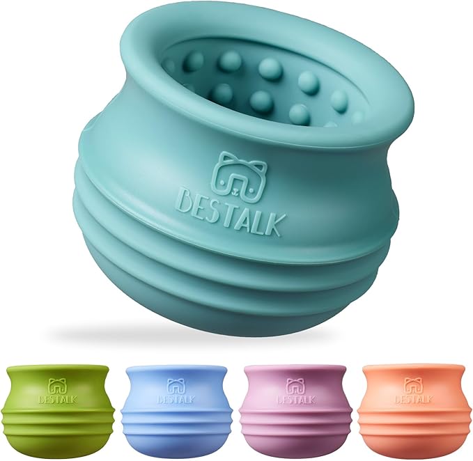 Dog Enrichment Treat Toy, Long-Lasting Wobbly Interactive Freeze Lick Toys for Dogs, Stuffable Puzzle Feeder Toy for Boredom, Silicone Treat Dispensing Chew Toy (Teal Blue,L)