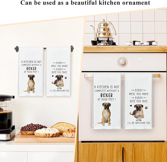 Funny Boxer Dog Dish Towels for Kitchen Sets of 2, Gifts for Boxer Dog Lover, Drying Cloth Tea Towel Hand Towels for Cooking Baking Bathroom Decor, 16 x 24 Inch -08