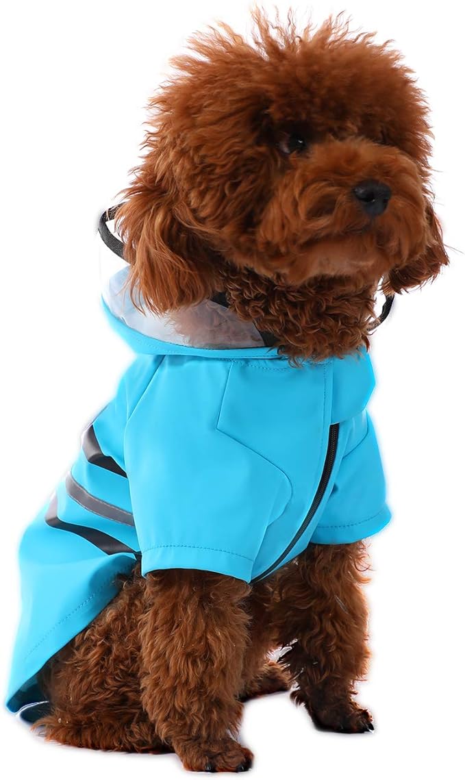 Wizland Reflective Dog Raincoat Dog Rain Jacket with Hood Lightweight Waterproof Rain Coat for Puppies (Blue XS)