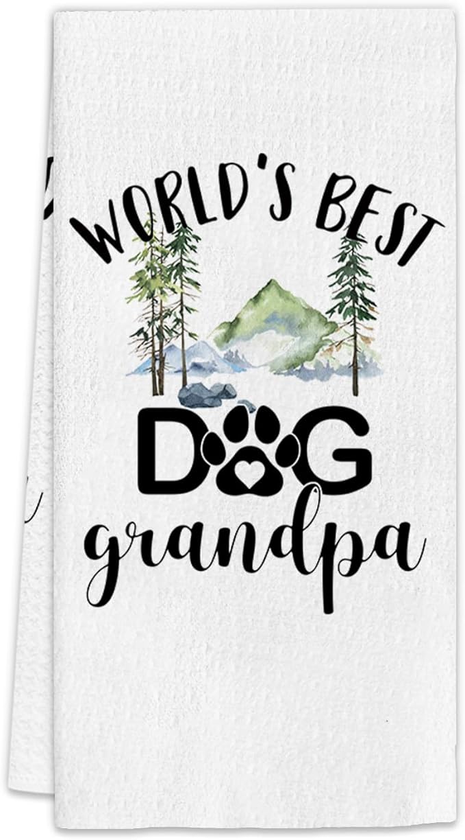 Dog Grandpa Gifts Kitchen Towels, Fathers Day DogGrandpa Gifts Dish Towels, DogLovers Gift Decorative Hand Towels for Bathroom Kitchen, Best Dog Grandpa Bathroom Kitchen Decor(16x24 Inch)