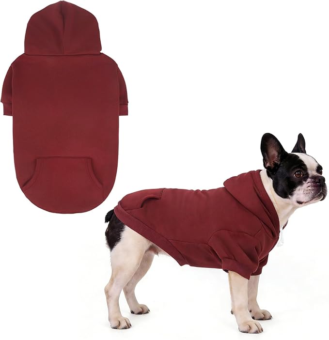 KOOLTAIL Dog Hoodie for Large Medium Small Dogs,Soft&Warm Pet Sweater with Leash Hole and Pocket Boy Girl,Puppy Fall Winter Jacket Clothes,French Pitbull Cold Weather Coat Sweatshirt,Deep Red M
