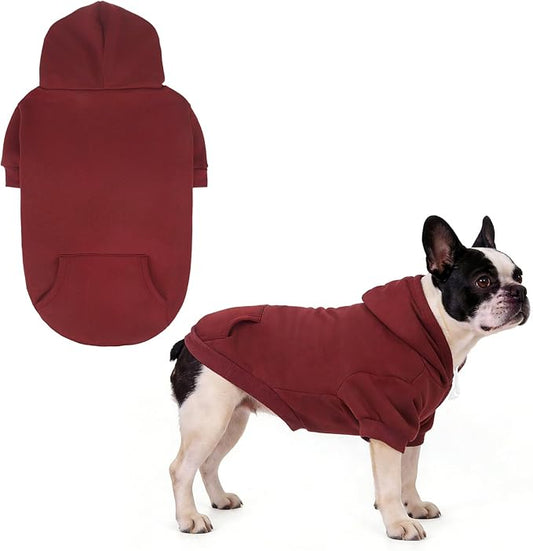 KOOLTAIL Dog Hoodie for Large Medium Small Dogs,Soft&Warm Pet Sweater with Leash Hole and Pocket Boy Girl,Puppy Fall Winter Jacket Clothes,French Pitbull Cold Weather Coat Sweatshirt,Deep Red M