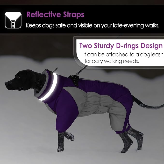 AOFITEE Small Dog Coat Warm Dog Jacket Winter, Windproof Dogs Winter Coat with Harness Built in, Reflective Turtleneck Dogs Puffer Jacket Snowsuit, Full Body Fleece Coats for Small Medium Large Pet