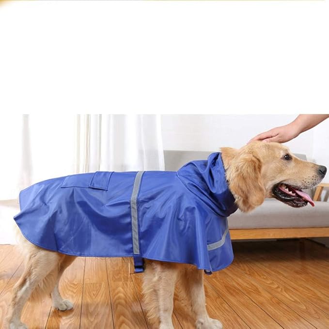 NACOCO Large Dog Raincoat Adjustable Pet Water Proof Clothes Lightweight Rain Jacket Poncho Hoodies with Strip Reflective (M, Blue)