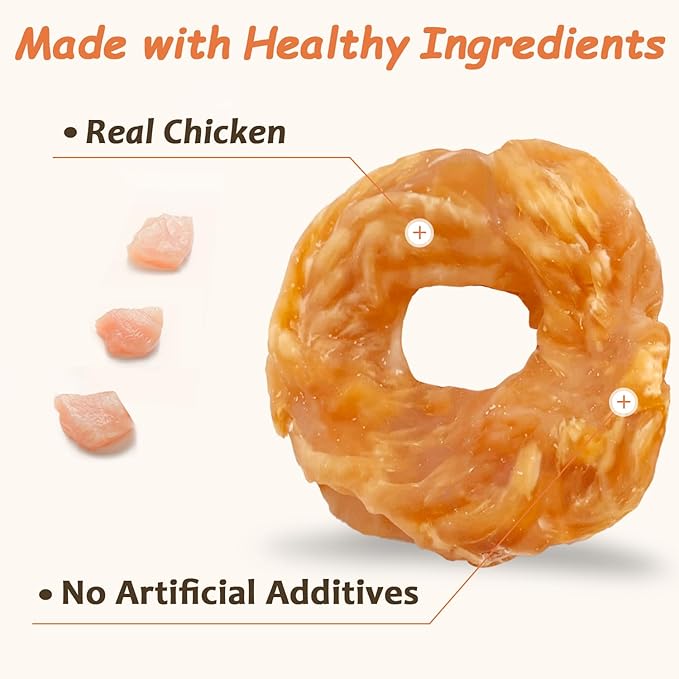Chicken Rings Dog Treats, Real Chicken Jerky Rawhide-Free Soft Chews, Natural High Protein Limited Ingredient Training Snacks for Small Medium Large Dogs, 10.6oz