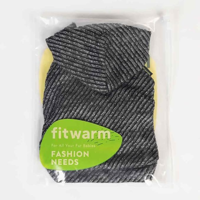 Fitwarm Black Striped Dog Hoodie, Winter Clothes for Small Dogs Boy Girl, Lightweight Pet Hooded Outfit, Black, Silver, XL