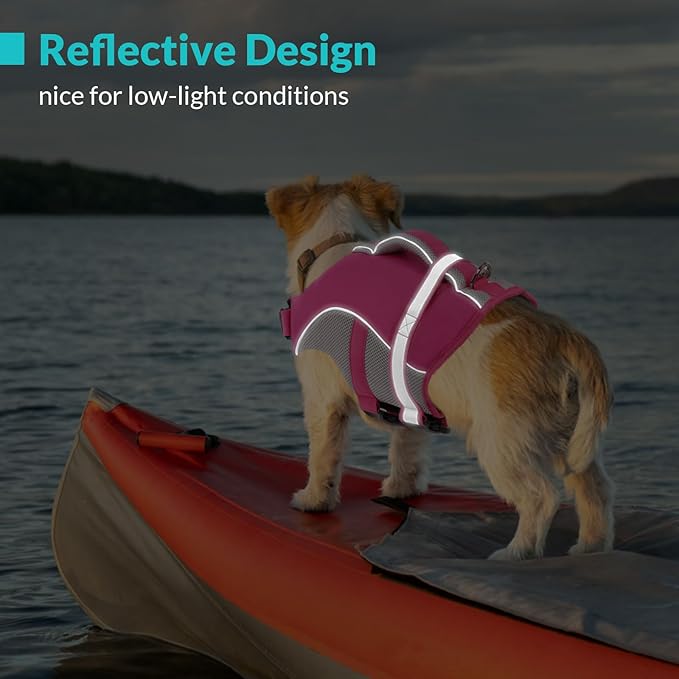 Queenmore Dog Life Vest for Swimming, Adjustable High Visibility Dogs Life Jacket, Dog Lifesaver with Superior Buoyancy and Rescue Handle, Pet Swimming Safety Vest for XX-Large Dogs（Pink,XXL）