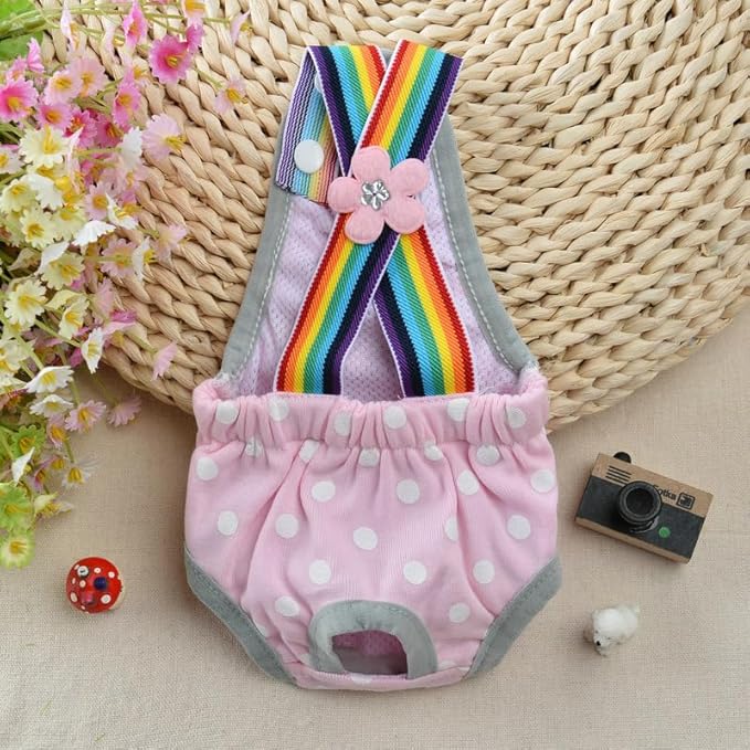 Female Dog Sanitary Panties with Adjustable Suspender, Washable Reusable Puppy Diaper Underwear for Girl Dogs, Teddy