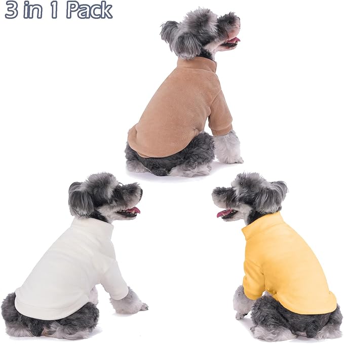 Dog Sweater, 3 Pack Dog Sweaters for Small Dogs Girl Boy, Ultra Soft Warm Puppy Clothes Dog Coat for Winter (Camel+Beige+Yellow, Small)