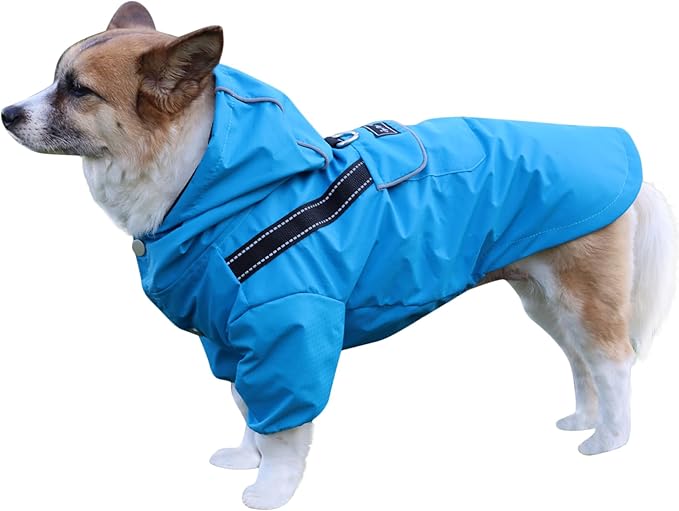 Premium Dog Raincoat with Hood for Medium Dogs,Outdoor Sports Waterproof Dog Rain Jacket,Puppy Raincoat with Pockets,Blue M