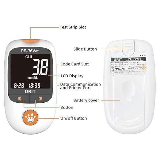 Glucose Meter Kit for Dogs & Cats| Pet Blood Glucose Meter with 25 Test Strips（PE-76vet）