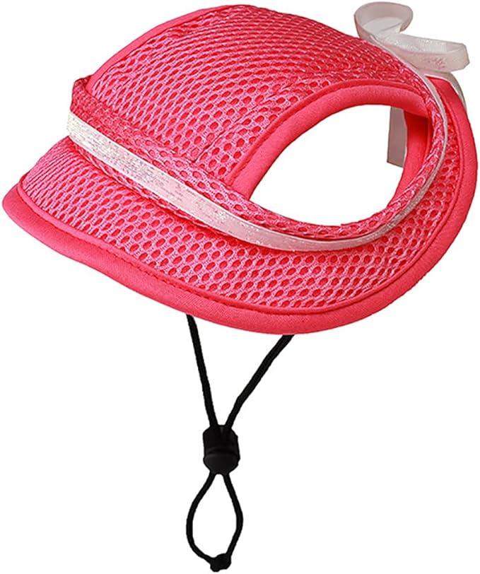 Round Brim Princess Hat Visor Hat Pet Dog Mesh Porous Sun Hat with Ear Holes for Small, Extra Small Dog Teddy, Pug, Chihuahua, Shih Tzu, Yorkshire Terriers, Papillon Rosered with bowknit M