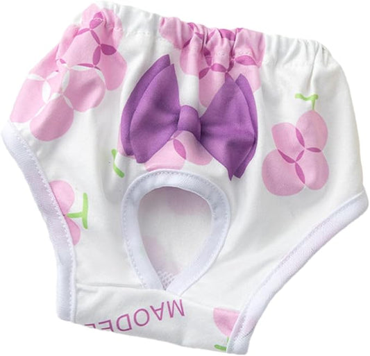 Environmentally Friendly Pet Menstrual Pants Dog Diapers for Heat Comfortable Absorbent Prevent Mess Cartoon Patterned Breathable Shorts Underwear Purple M