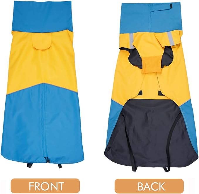 XXXL Warm Dog Coats - Windproof Winter Outdoor Jackets, Cold Weather Waterproof Raincoats With Leash Hole, Blue+Yellow