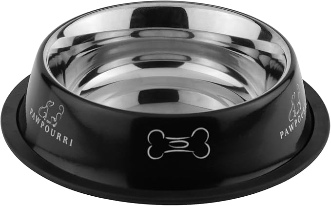 Printed Bowl 23.6 fl oz Anti-Skid Food and Water Dog Bowl | Stainless Steel Bowl for Dogs and Cats | Dog Water and Food Bowl | Dog Feeding Bowl (Black)