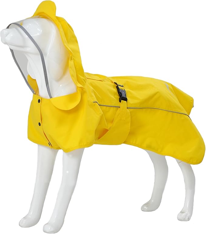 MAMORE Dog Raincoat Waterproof Dog Rain Jacket with Cute Hood for Small Medium Large Dogs Puppy Poncho Reflective Adjustable (Yellow, Large)