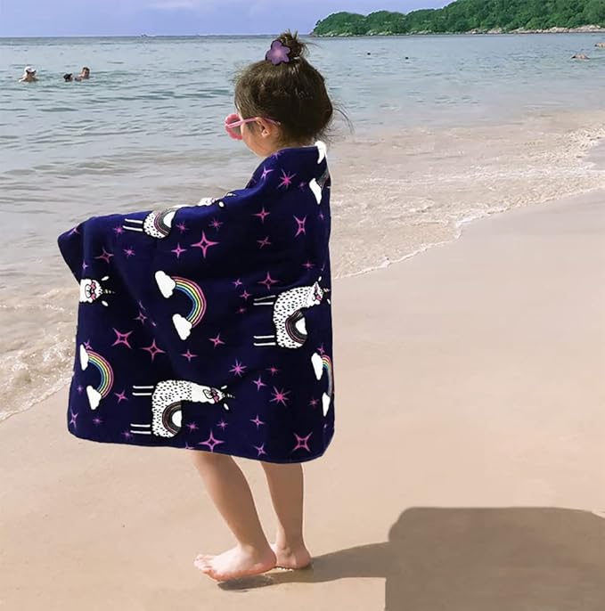 YIFONTIN Kids Beach Towel Super Soft Absorbent Throw Blanket 100% Cotton 24”X48” for Kids Swimming Bath Travel Sports Holiday Camping and Picnic, Alpaca Starry Sky.