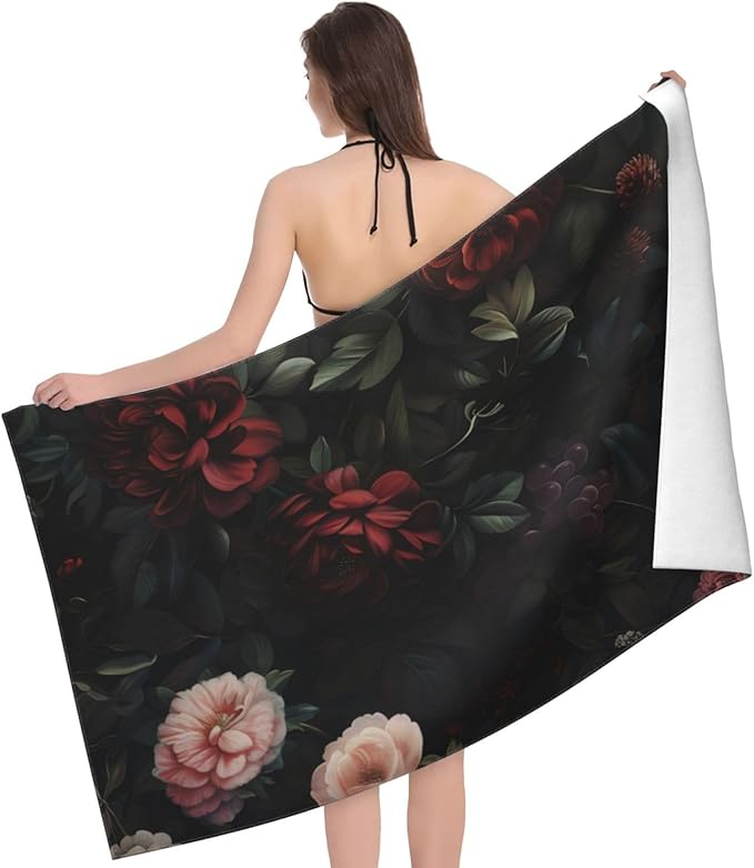 Floral Beach Towel Vintage Flower Sand-Free Microfiber Bath Towel Ultra Soft Quick Dry Pool Towel Absorbent Towel Lightweight Towel Gifts for Outdoor Bathroom Swimming Decor 31inx51in