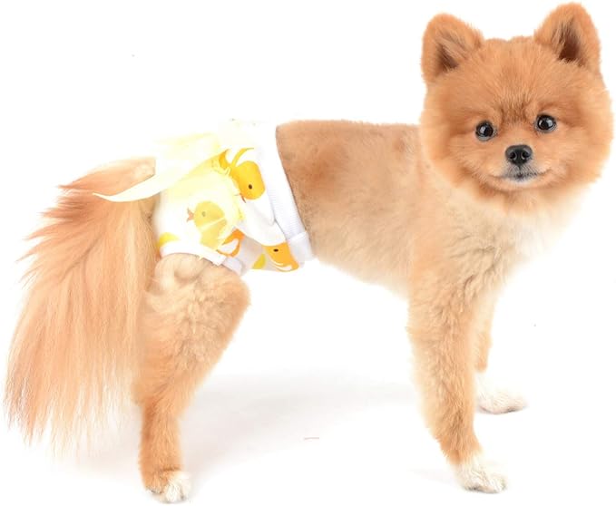 SELMAI Adorable Dog Physiological Shorts Diaper for Dogs Female in Heat Reusable Washable Doggy Kitten Underwear Pants for Small Medium Puppy Cat Girl Doggie Menstrual Nappies All Seasons Yellow L