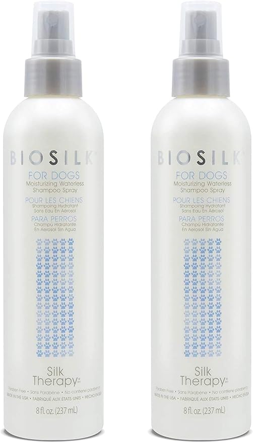 BioSilk for Dogs Silk Therapy Deep Moisture Waterless Shampoo Spray - Waterless Dog Shampoo Spray for All Dogs and Puppies - 8 Fl Ounces, Pack of 2