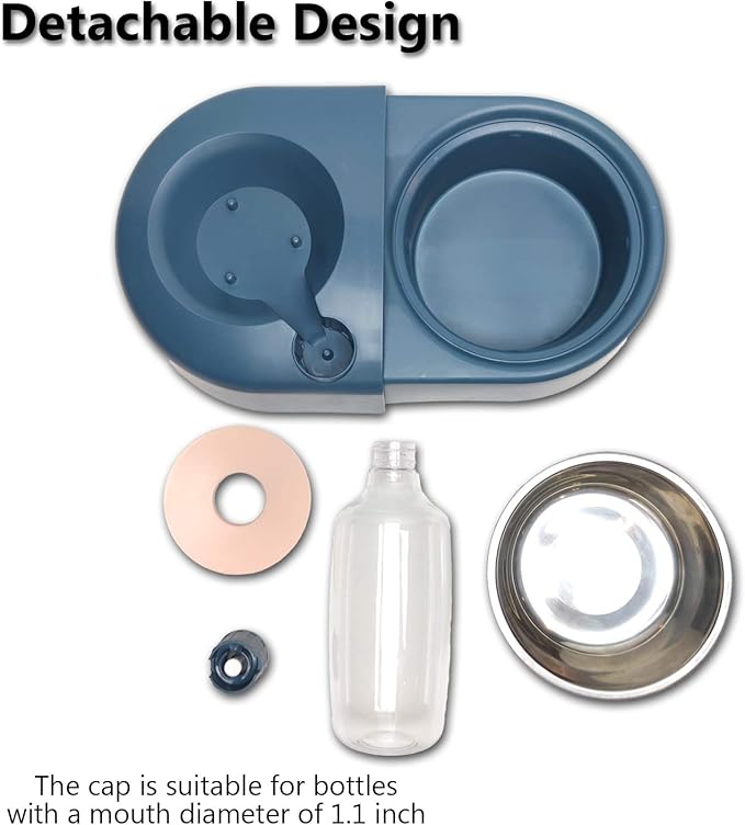 Olsa Double Cat Dog Bowls, Cat Food Bowls with Automatic Water Dispenser Bottle, Dog Food and Water Bowl with Detachable Stainless Steel Bowl for Small Medium Large Dog Cat