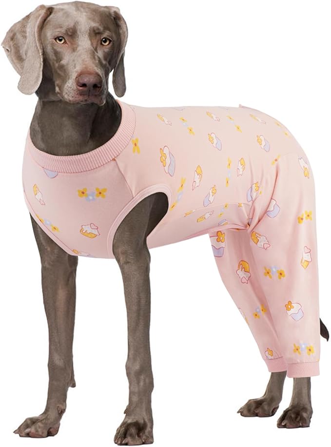 Kuoser Dog Recovery Suit, Anti Licking Dogs Rear Leg Sleeve, Abdominal Dog Surgical Suit with Pants Cover Protect Wounds, Dogs Elbow Protector Soft Pet Surgery Onesie Cone Alternative, PinkCake 4XL