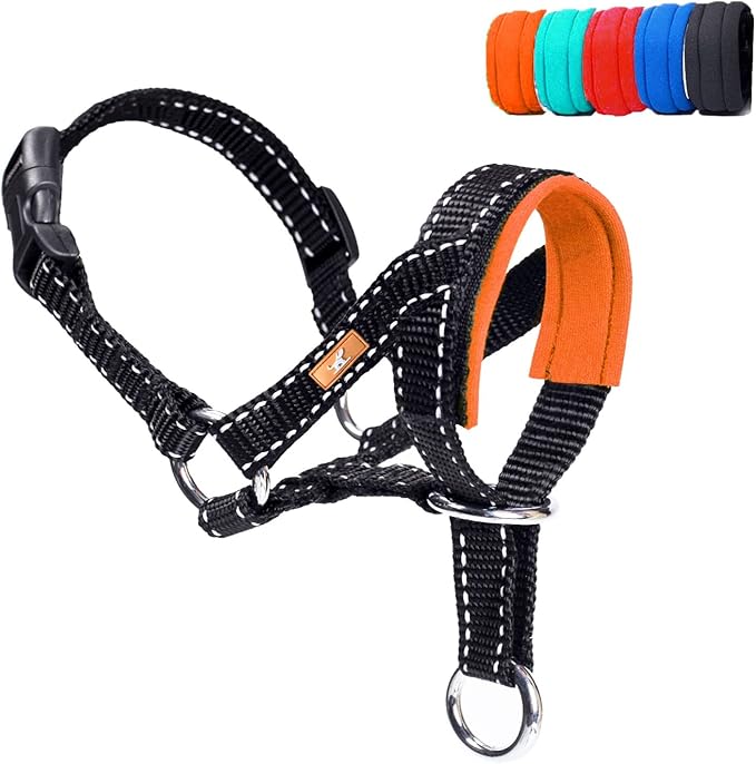 Dog Head Collar, Head Collar with Reflective Strap to Stop Pulling for Small Medium and Large Dogs, Adjustable (M, Orange)