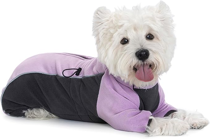 Fleece Dog Coat for Small Medium Dog,Pullover Pajamas Jumpsuit Bodysuit Puppy Coats with Legs, Pet Windproof Warm Cold Weather Jacket Full Body Vest Cozy Snowsuit Outfit Clothes (Purple, XXL)
