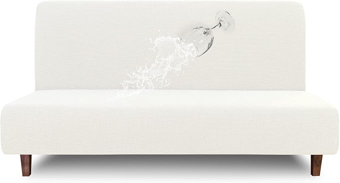Easy-Going 100% Waterproof Futon Cover, Dual Waterproof Couch Cover for Futon, Stretch Jacquard Sofa Cover, Leakproof Furniture Protector for Kids, Pets, Dog and Cat (Medium, Cream)