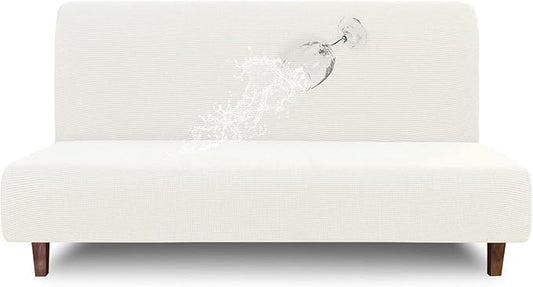 Easy-Going 100% Waterproof Futon Cover, Dual Waterproof Couch Cover for Futon, Stretch Jacquard Sofa Cover, Leakproof Furniture Protector for Kids, Pets, Dog and Cat (Medium, Cream)