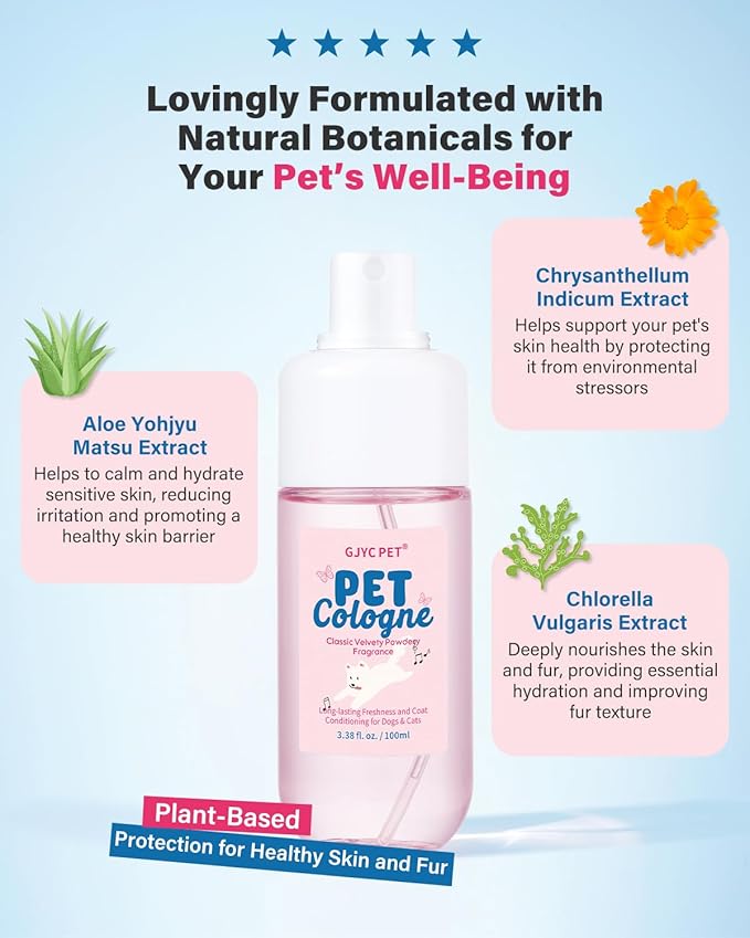Dog & Cat Cologne | Long-Lasting Classic Powdery Scent | Fur-Conditioning, Non-Sticky Odor Control Formula | Travel-Friendly, 3.38 fl. oz