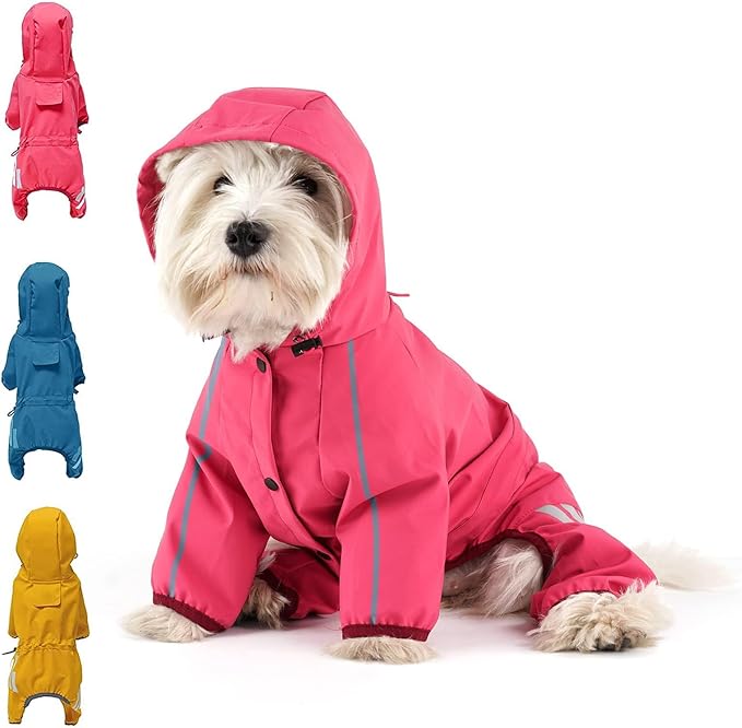 Dog Raincoat, Waterproof Dog Rain Jacket with Hood, Rain Coat with Leash Hole, Reflective Strap for Small Medium Dogs, Outdoor Adventures/Walking Lightweight Puppy（Pink,L）